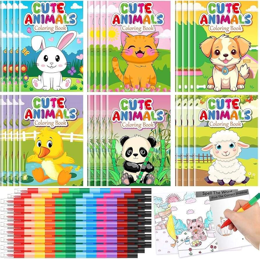 Amazon Motipuns 24 Set Valentine s Day Exchange Classroom Gifts 24 Cute Animals Coloring Book With 24 Stacking Crayons For Students Party Favors Stockings Pinata Filler School Goodie Bag Stuffers Toys Games
