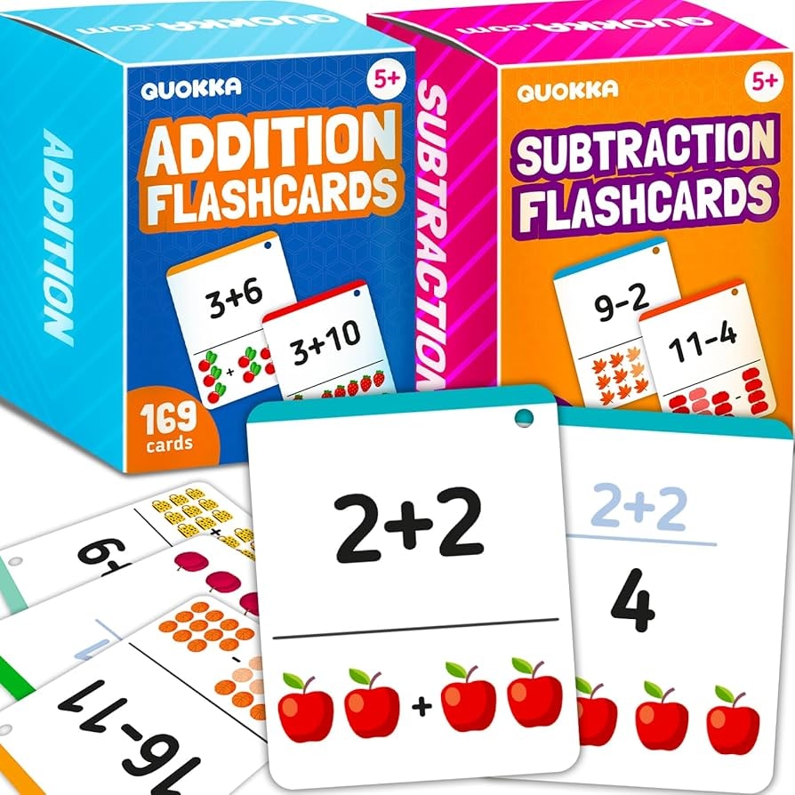 Amazon QUOKKA Addition Subtraction Flash Cards Set For Kids Ages 4 8 338 Jumbo Math Flash Cards With Visual Aids Sorting Rings Reference Cards Math Games For Kids 1st