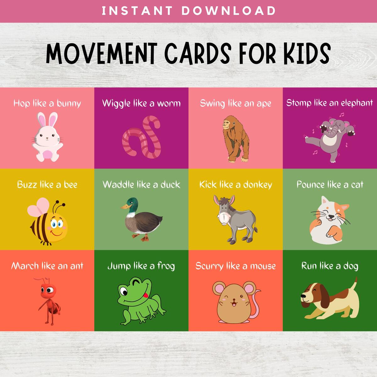 Animal Action Cards Mindfulness Movement Activity PDF Download Etsy Denmark