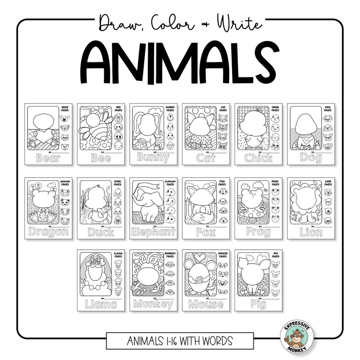 Animal Draw Color Write 1 Expressive Monkey