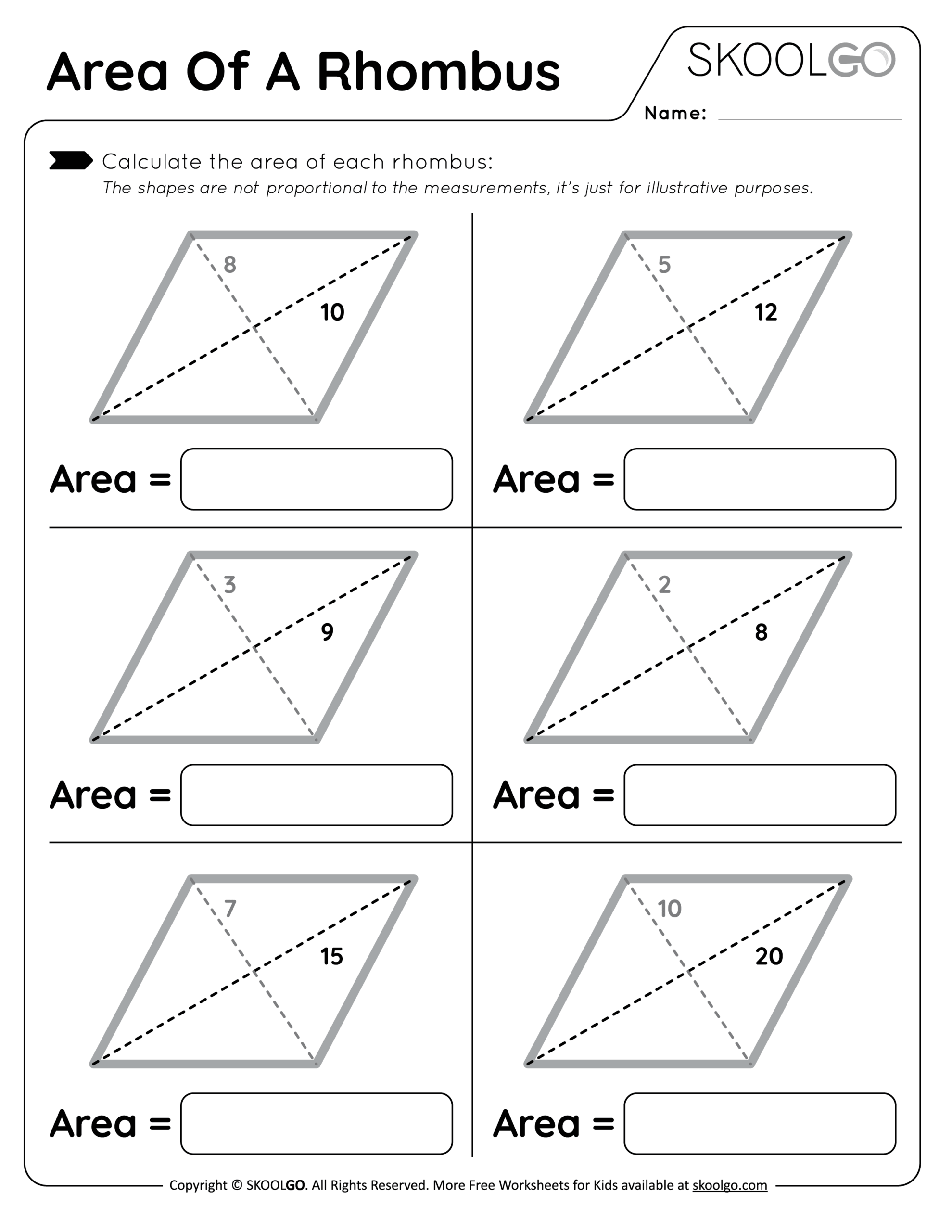 Area Of A Rhombus Free Worksheet For Kids SKOOLGO