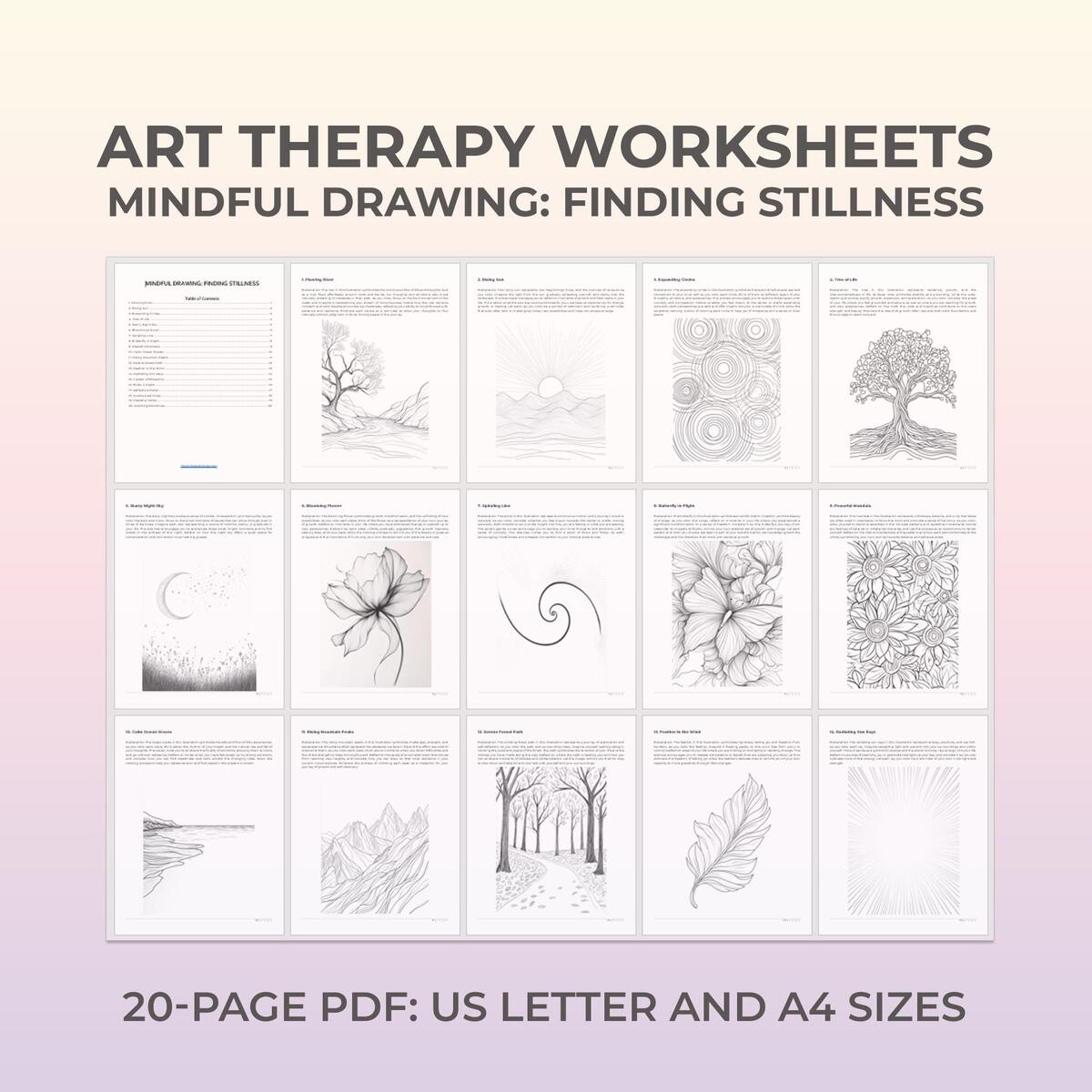 Art Therapy Sheets Mindful Coloring Mindfulness Art Therapeutic Drawing Creative Therapy Mental Health Art Therapy Calming Activities Etsy