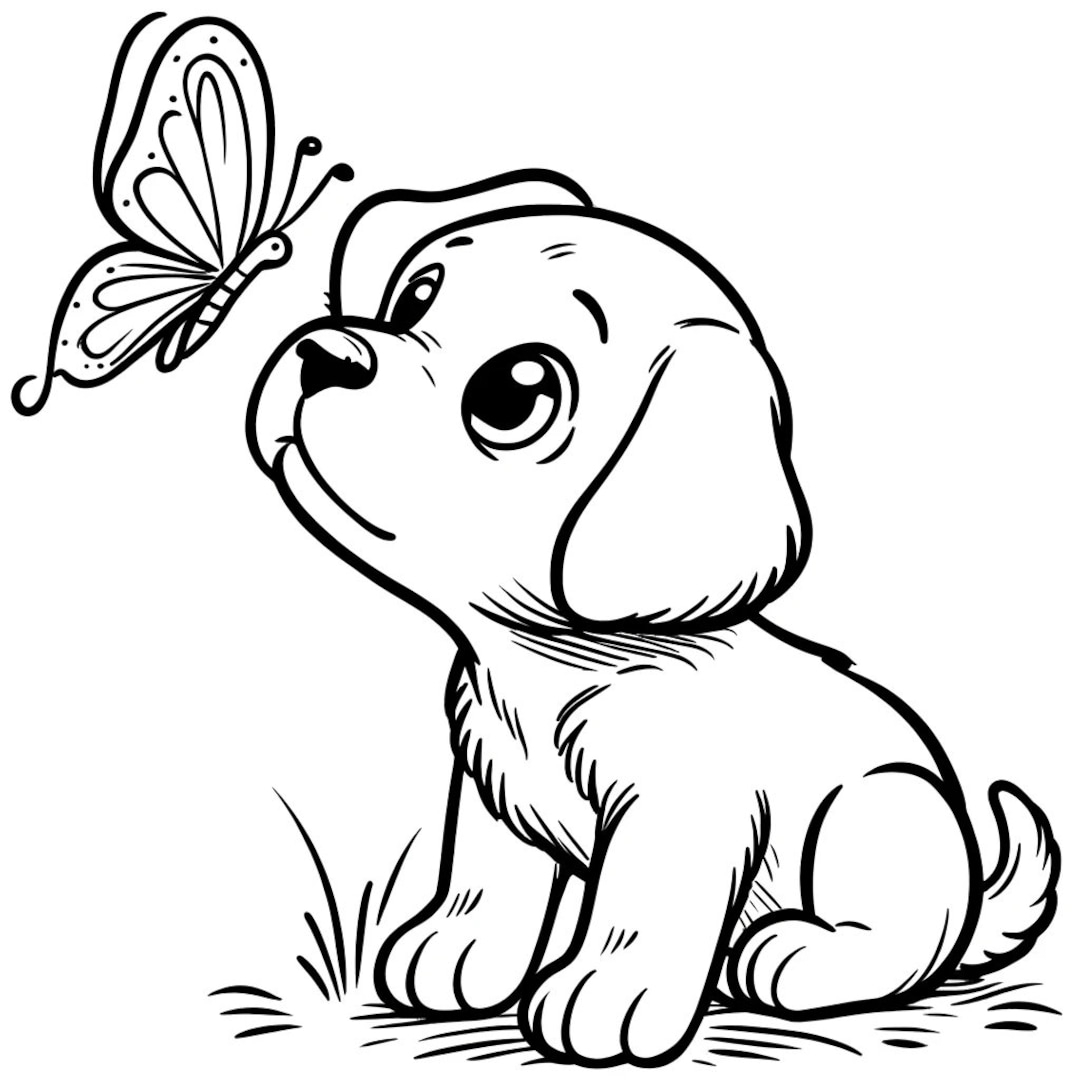 Pitbull Puppy Coloring Page Hearts Bandana Dog Line Art Digital Download Etsy