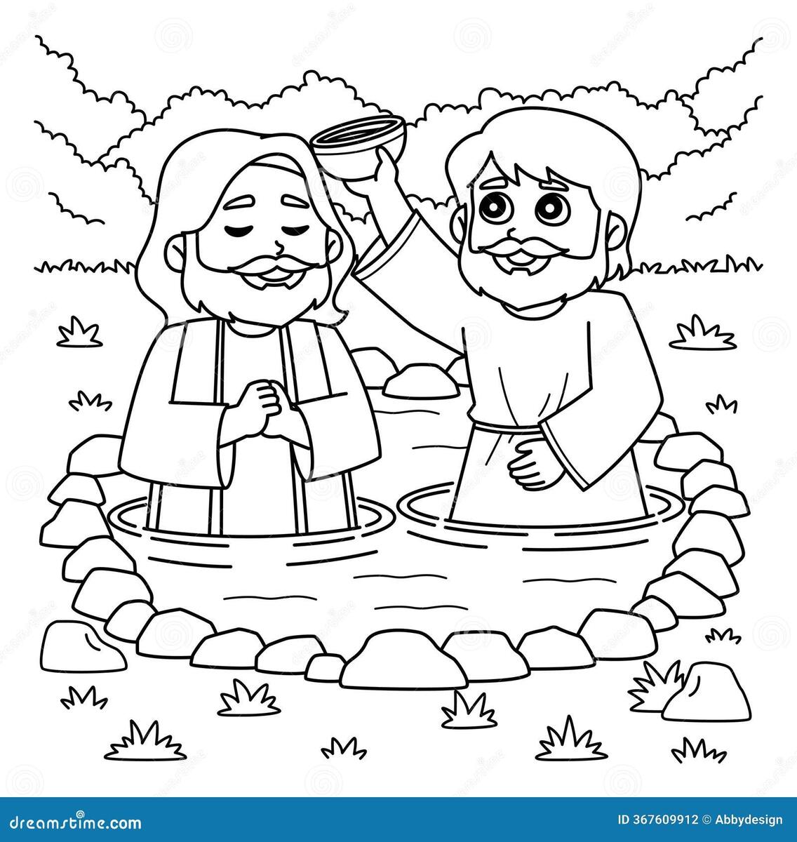 Baptism Of Jesus Coloring Page For Kids Stock Vector Illustration Of Graphic Page 367609912