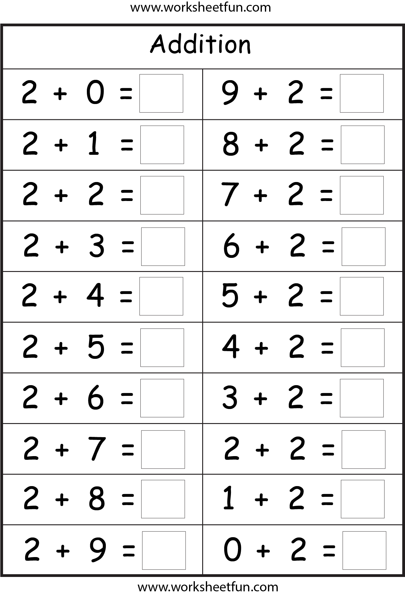 Math Facts 0 10 Addition