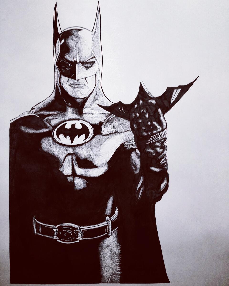 Batman Dot Work Piece Ink On Paper R Drawing