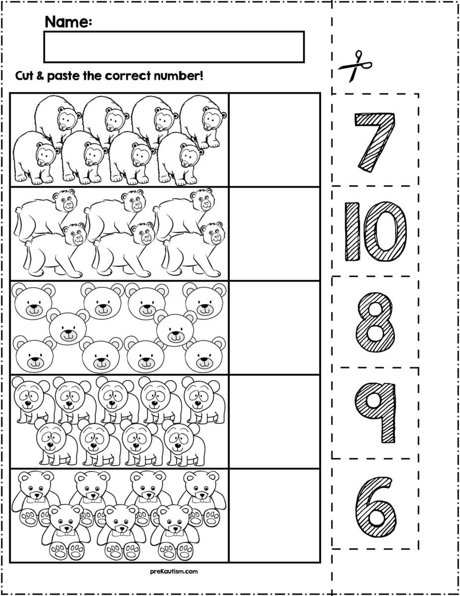 Bears Cut Match Worksheets Numbers 6 10 By PreKautism TPT