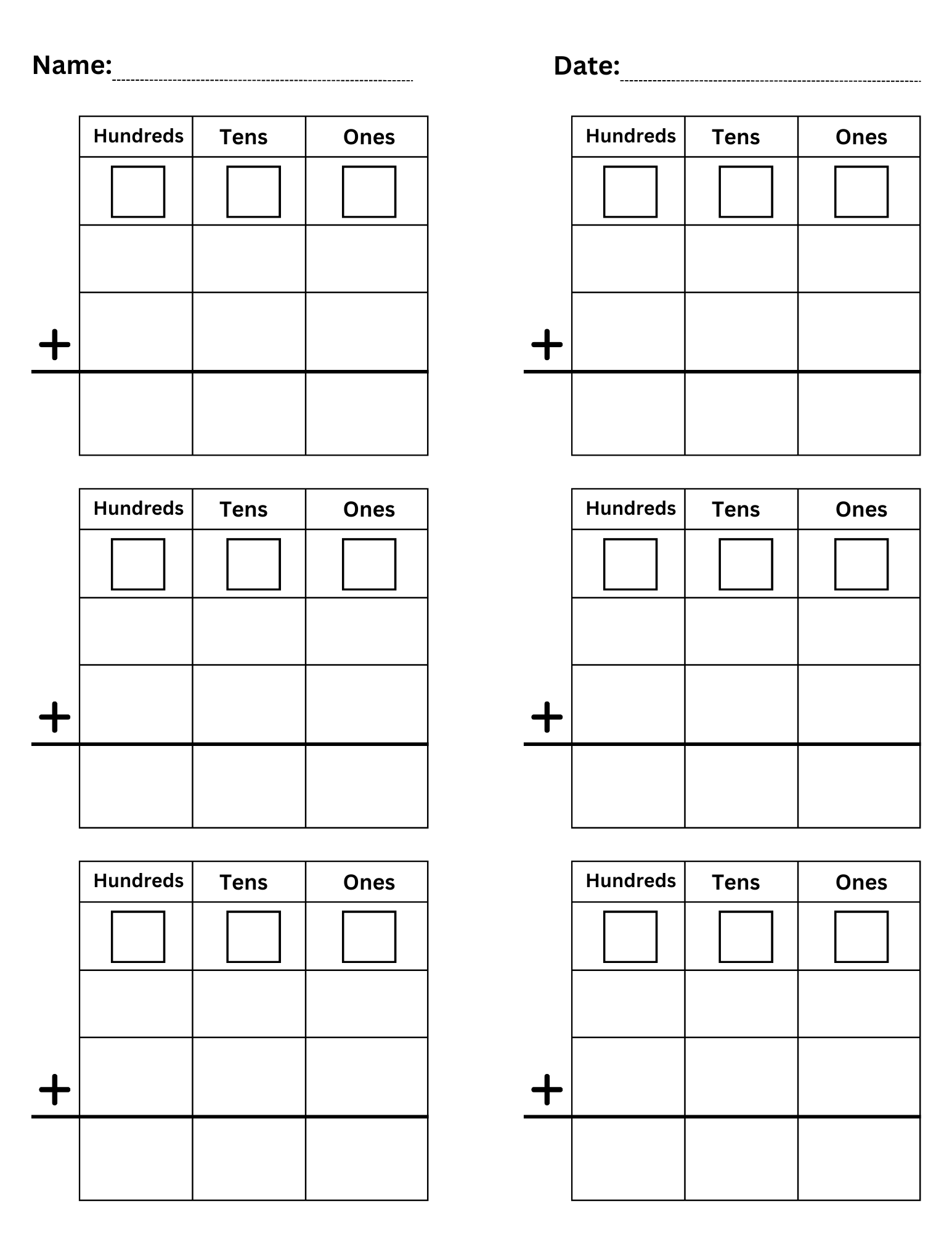 Blank 3 Digit Addition Worksheets Three Digit Addition Regrouping Template Made By Teachers