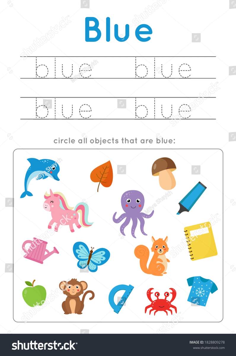 Blue Color Worksheet Learning Basic Colors Stock Vector Royalty Free 1828809278 Shutterstock