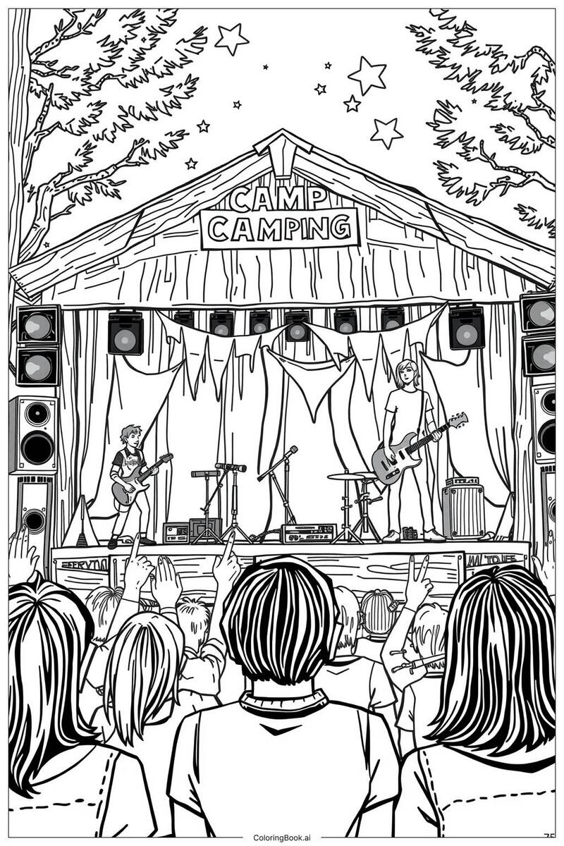Camp Rock Band Performance Stage Coloring Page Free PDF PNG Printable