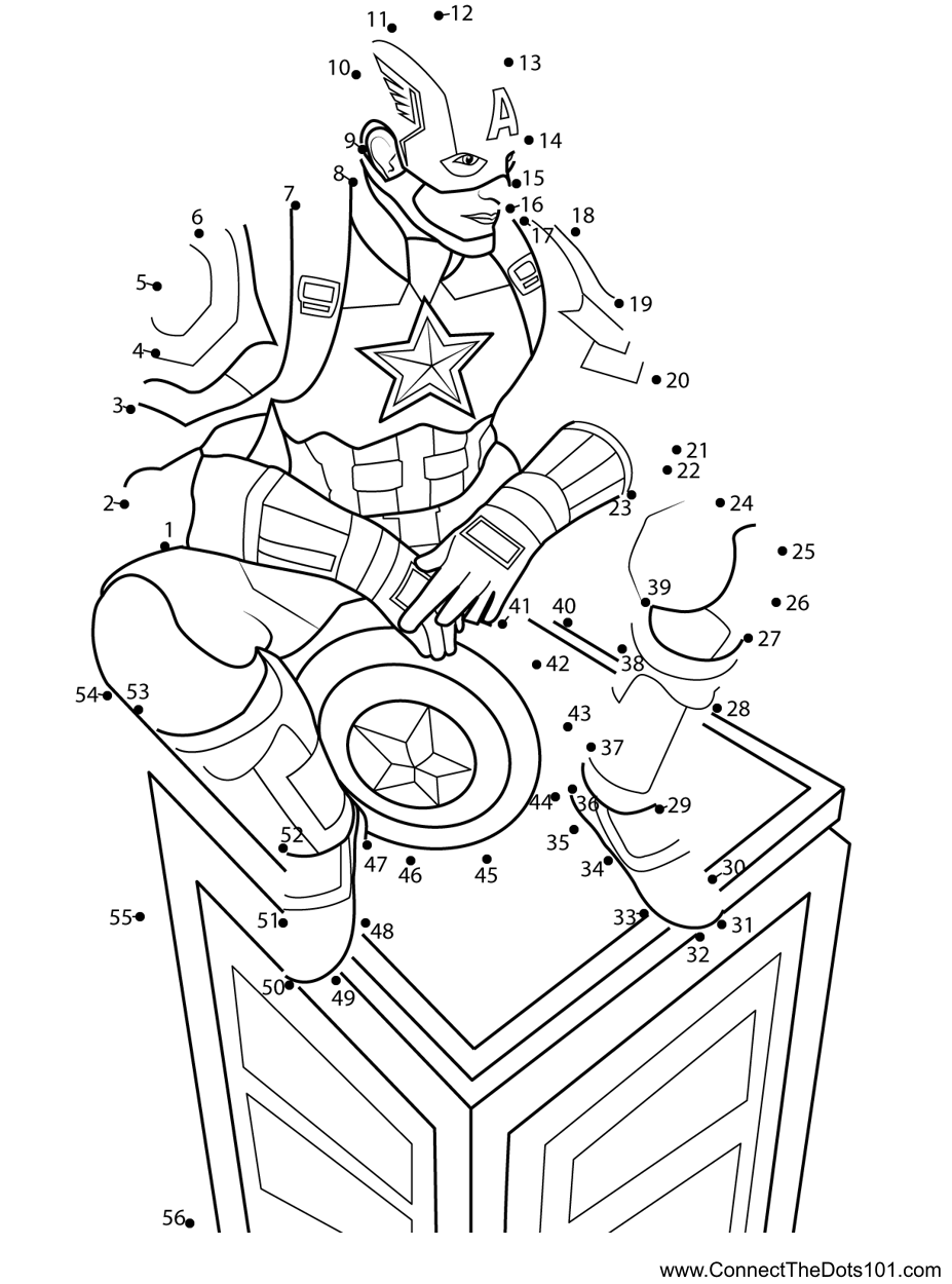 Captain America Sitting On Tower Dot To Dot Printable Worksheet Connect The Dots