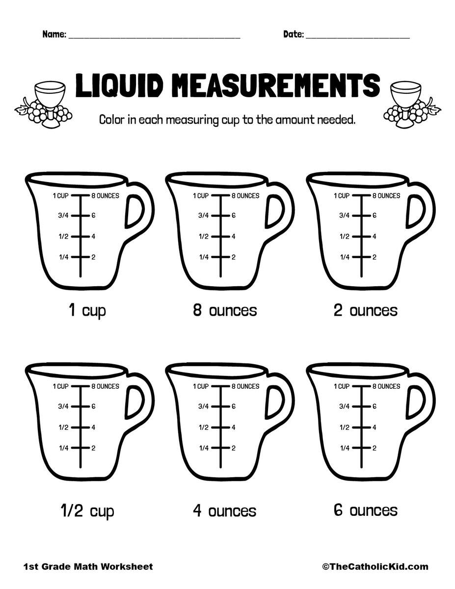 1st Grade Worksheet Measuring Liquids TheCatholicKid