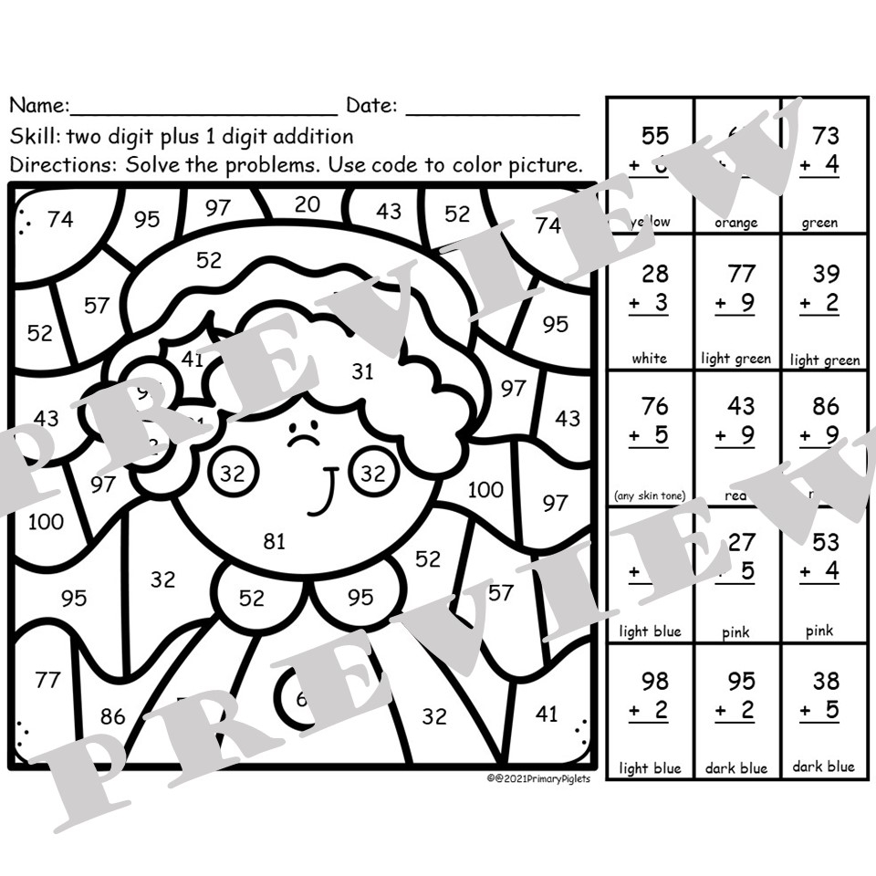 Christmas Math Coloring Pages 2 Digit Addition With Regrouping Color By Number Code Mrs Claus Classful