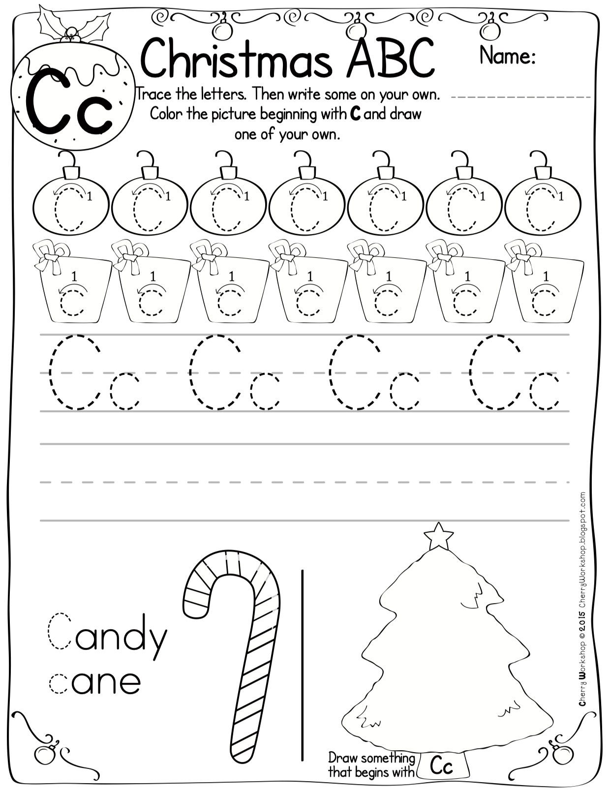 Christmas Themed ABC Pracitce Worksheets By Teach Simple