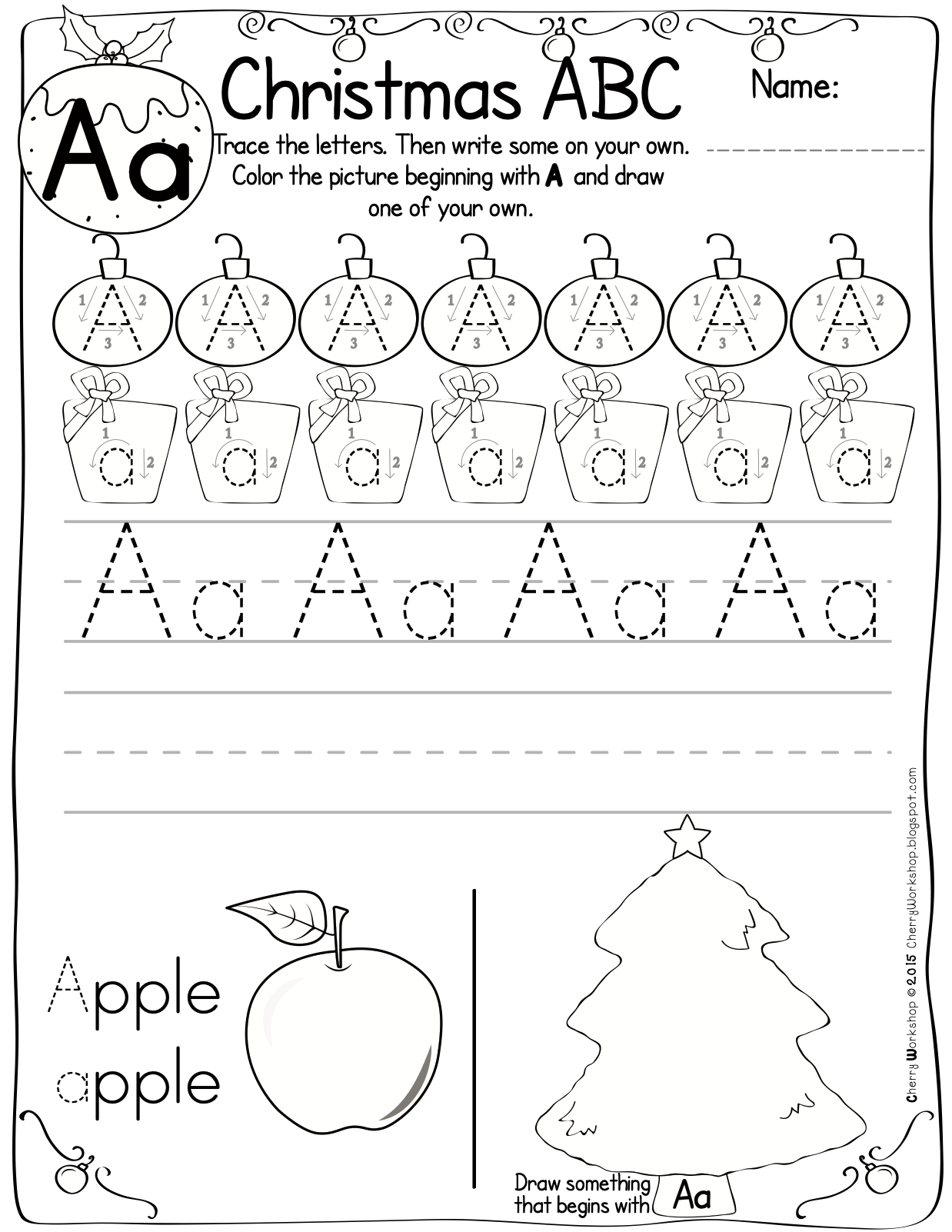Christmas Themed ABC Pracitce Worksheets By Teach Simple