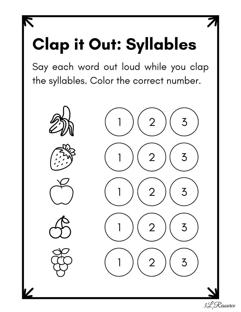 Clap It Out Syllables Worksheet Kindergarten Preschool Etsy