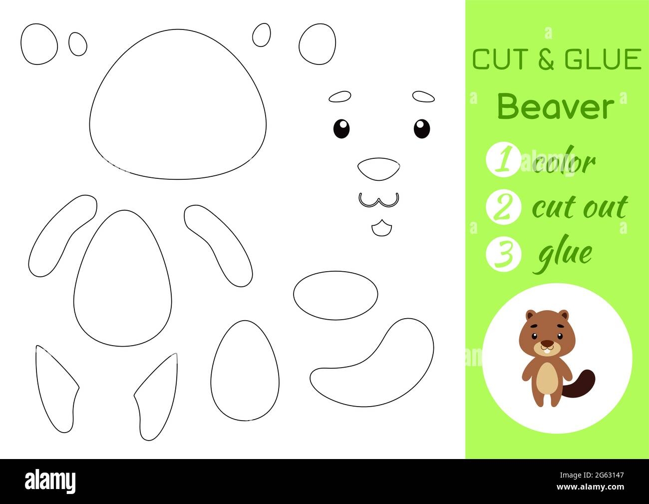 Color Cut And Glue Paper Little Beaver Cut And Paste Crafts Activity Page Educational Game For Preschool Children DIY Worksheet Kids Logic Game Stock Vector Image Art Alamy