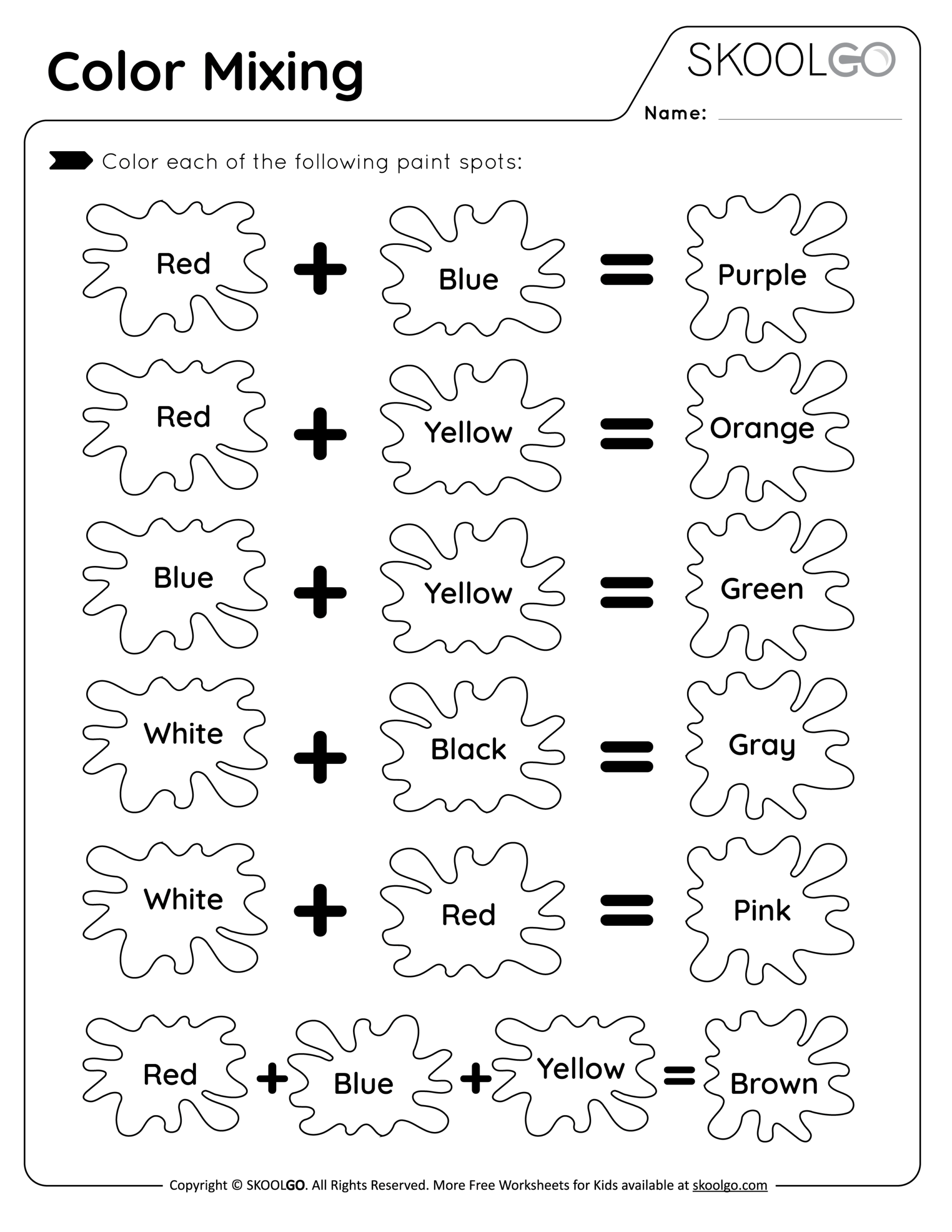 Color Mixing Free Worksheet SKOOLGO