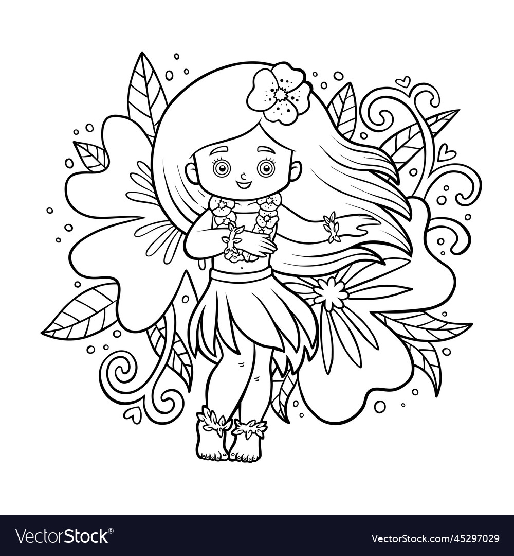 Coloring Book Hawaiian Girl Dancing Hula Royalty Free Vector VectorStock