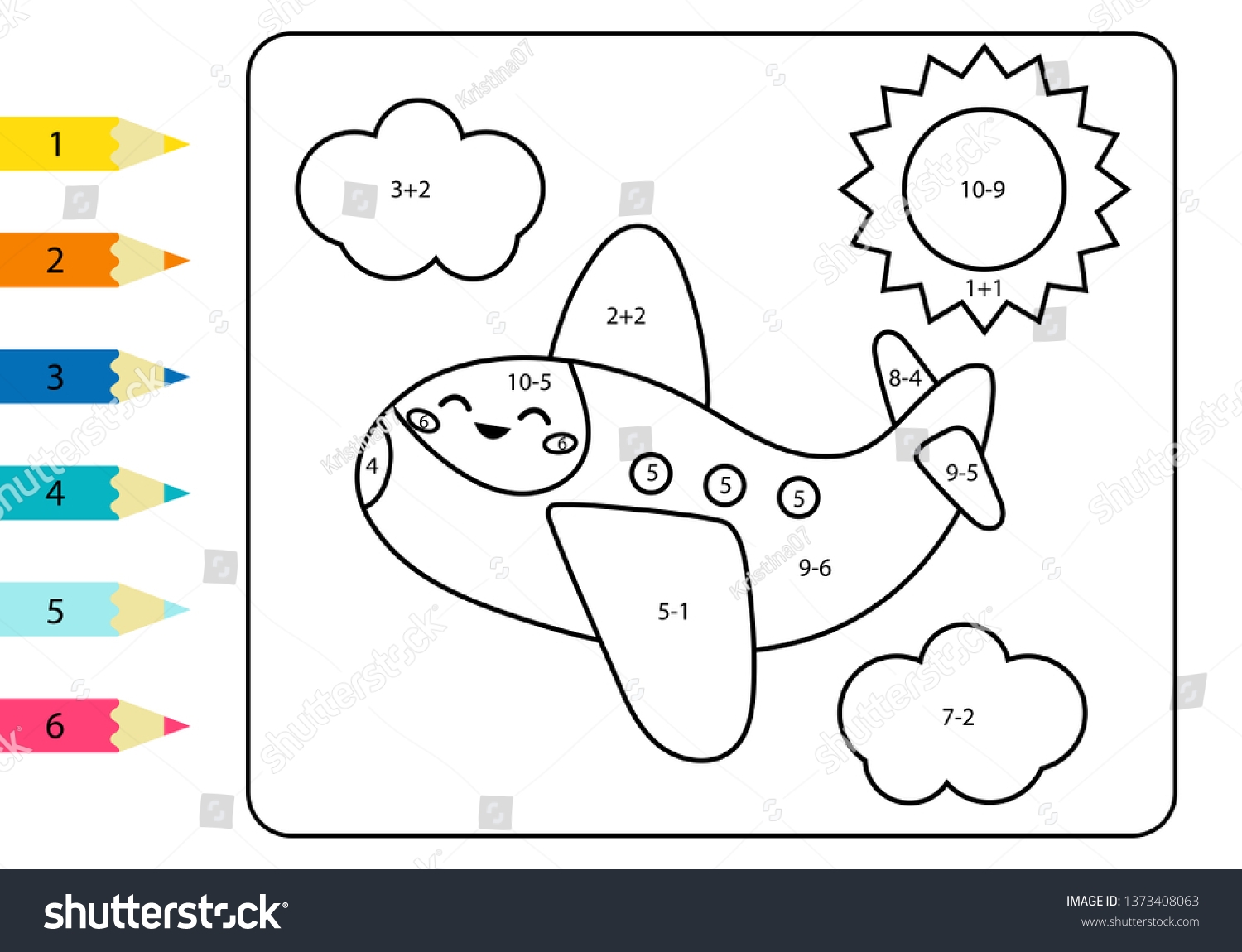 Coloring Page By Addition Subtraction Numbers Stock Vector Royalty Free 1373408063 Shutterstock
