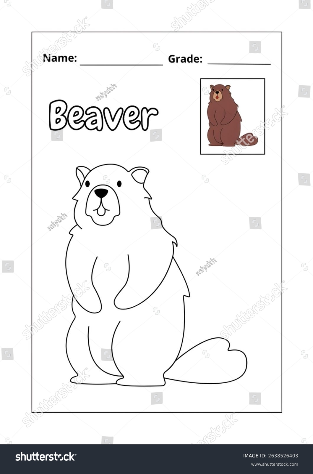 Coloring Pages Kids Beavers Printable Vector Stock Illustration 2638526403 Shutterstock