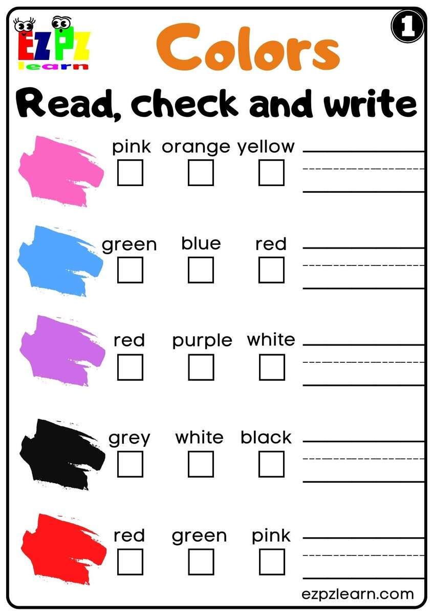 Colors Read Check And Write Worksheet For K5 Kindergarten And ESL PDF Download Ezpzlearn