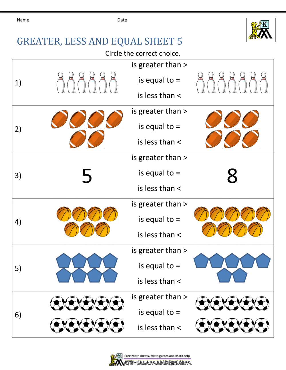 Comparing Numbers Worksheet Comparing Numbers And Amounts Up To 10