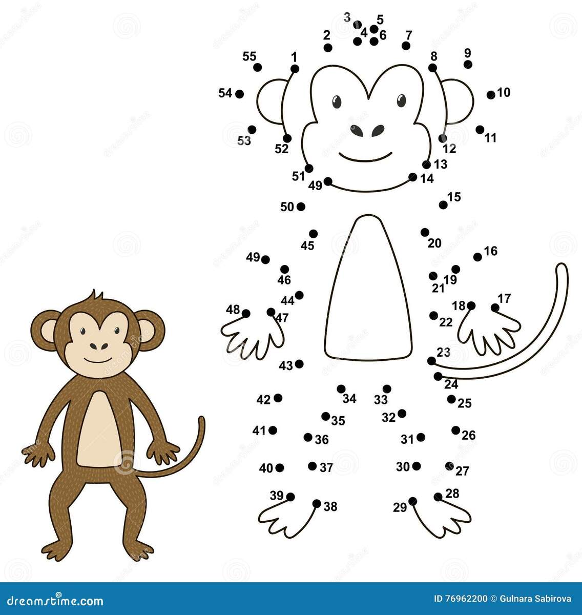 Connect The Dots To Draw The Cute Monkey And Color It Stock Vector Illustration Of Adorable Cartoon 76962200