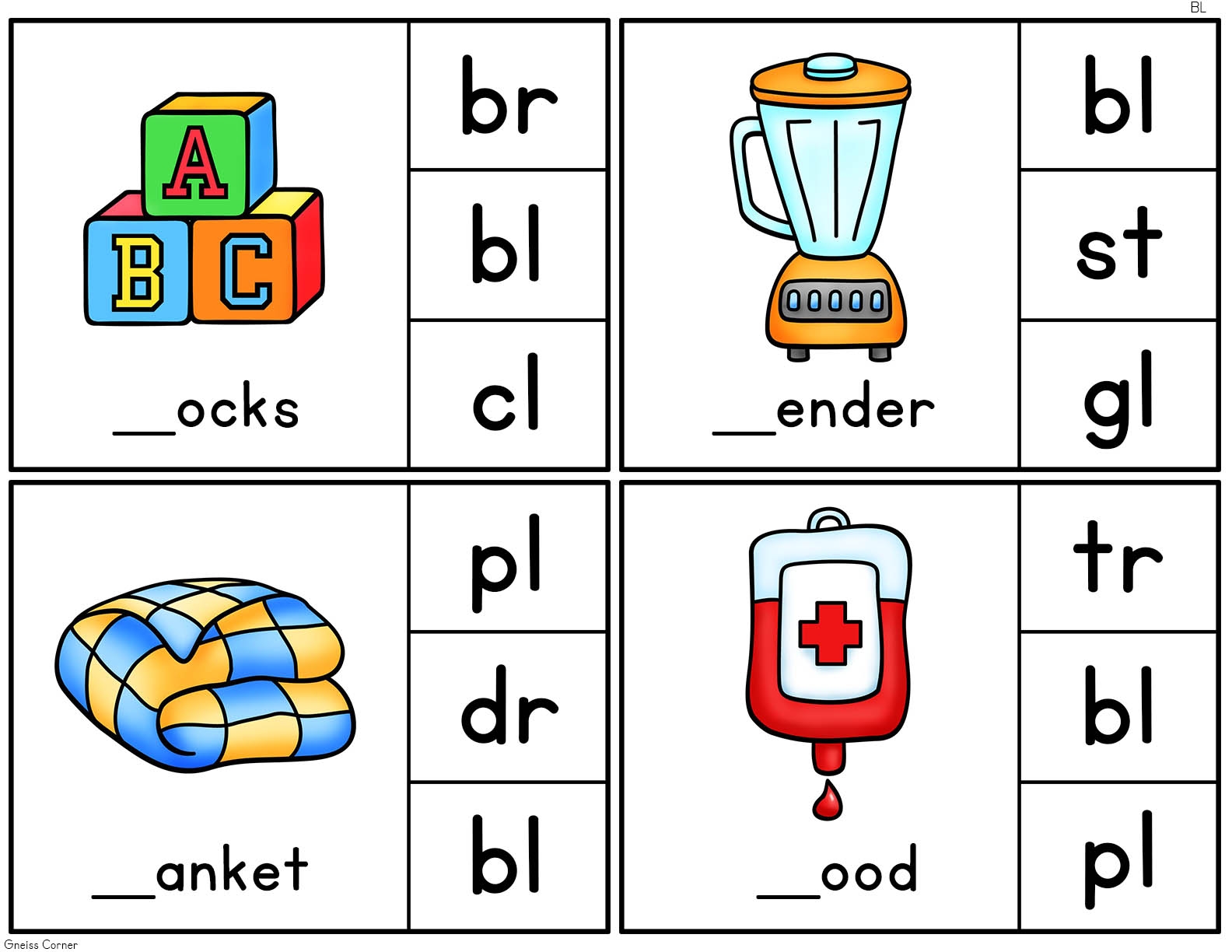 Consonant Blends Clip It Cards BL BR CL CR Made By Teachers