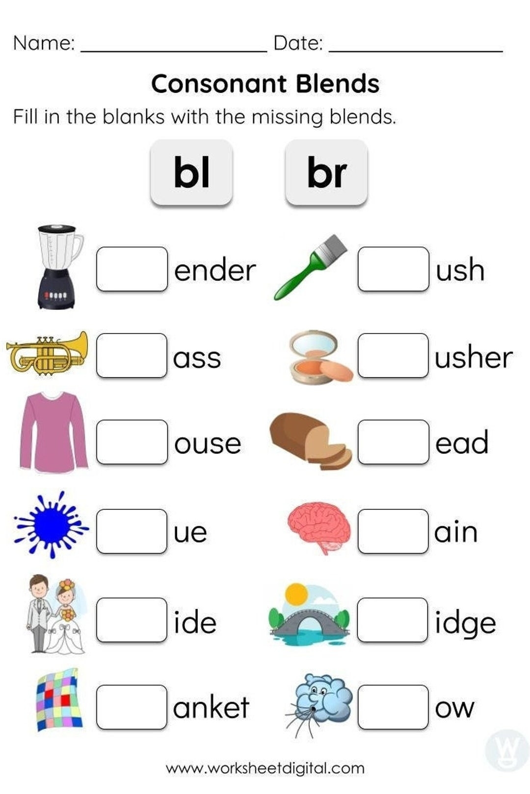 Consonant Blends Worksheets For Kindergarten Preschool Homeschool Educational Printables Homework Worksheets Blend Sounds Etsy Israel