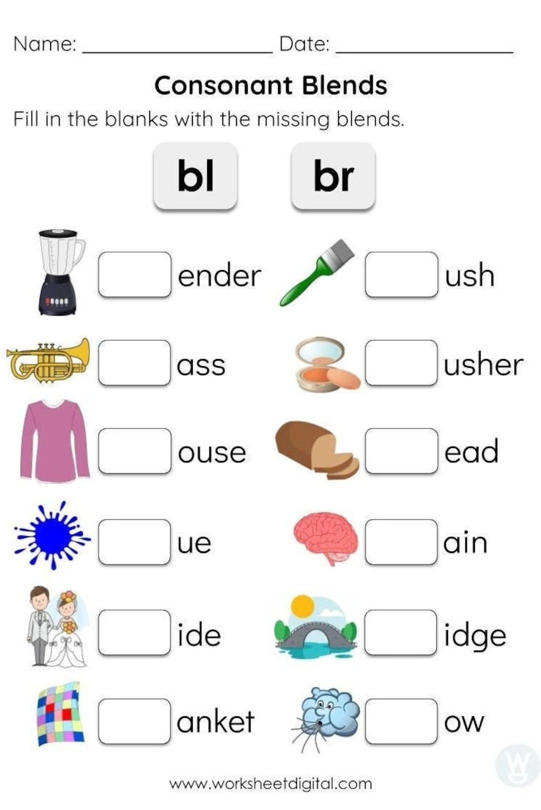 Consonant Blends Worksheets For Kindergarten Preschool Homeschool Educational Printables Homework Worksheets Blend Sounds Etsy Israel