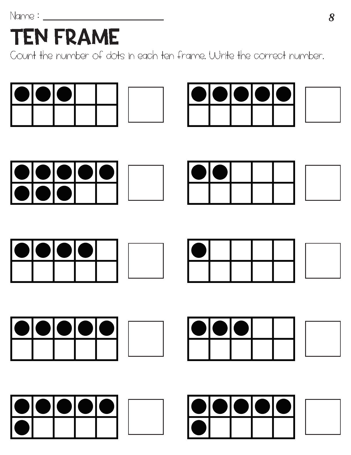 Counting Numbers 1 10 With Ten Frame Objects Worksheets Etsy