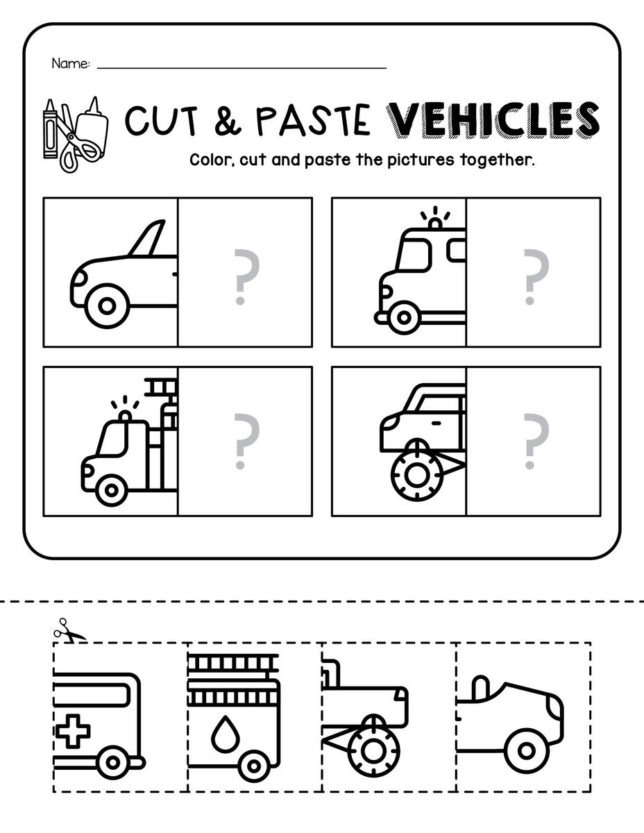 Creative Cut And Paste Worksheets To Learn About Vehicles Made By Teachers
