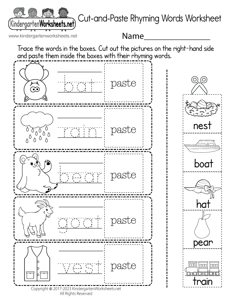 Free Rhyming Word Worksheet