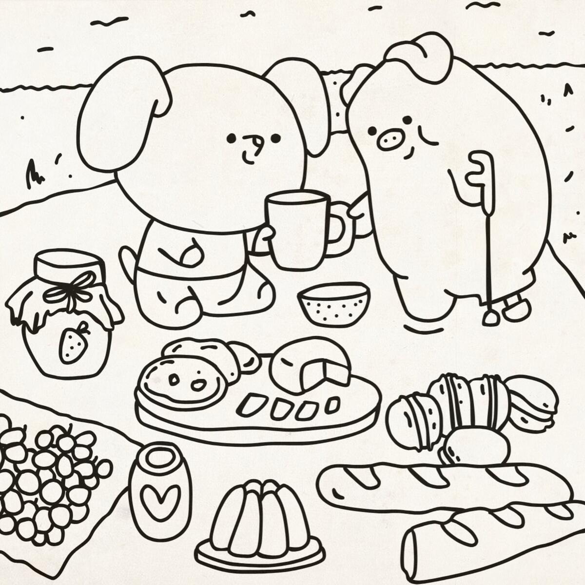 Cute Animals Simple Coloring Page For Teens And Adults Printable Or Digital Colouring Sheet With Cozy And Aesthetic Vibes Etsy