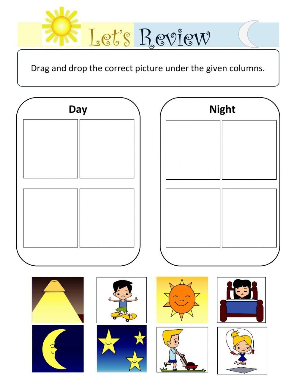 Day And Night Exercise For Pre School Worksheets Library