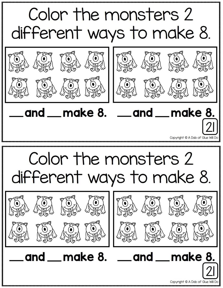 Decomposing Numbers Math Review Journal For Kindergarten A Dab Of Glue Will Do