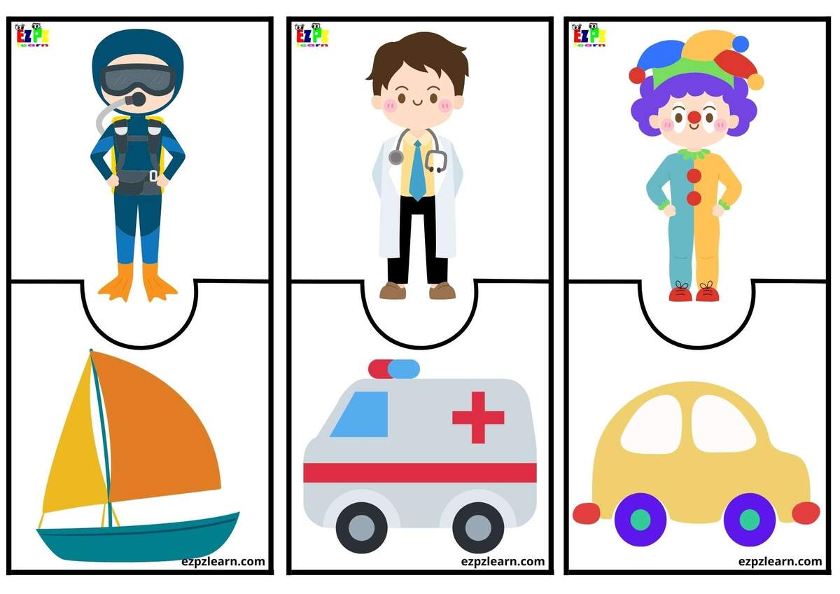 Diver Doctor And Clown Puzzle Match Ezpzlearn