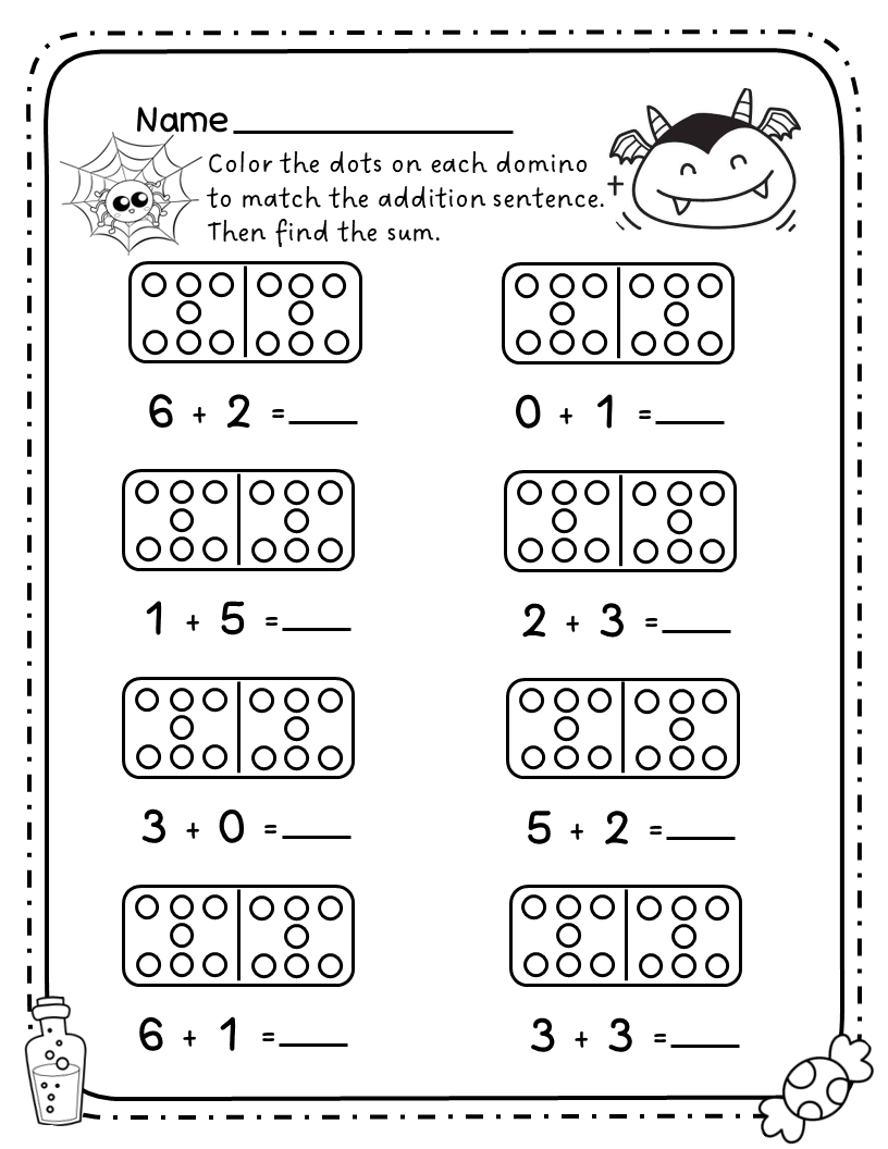 Domino Addition Worksheets Halloween Addition Within 10 Made By Teachers