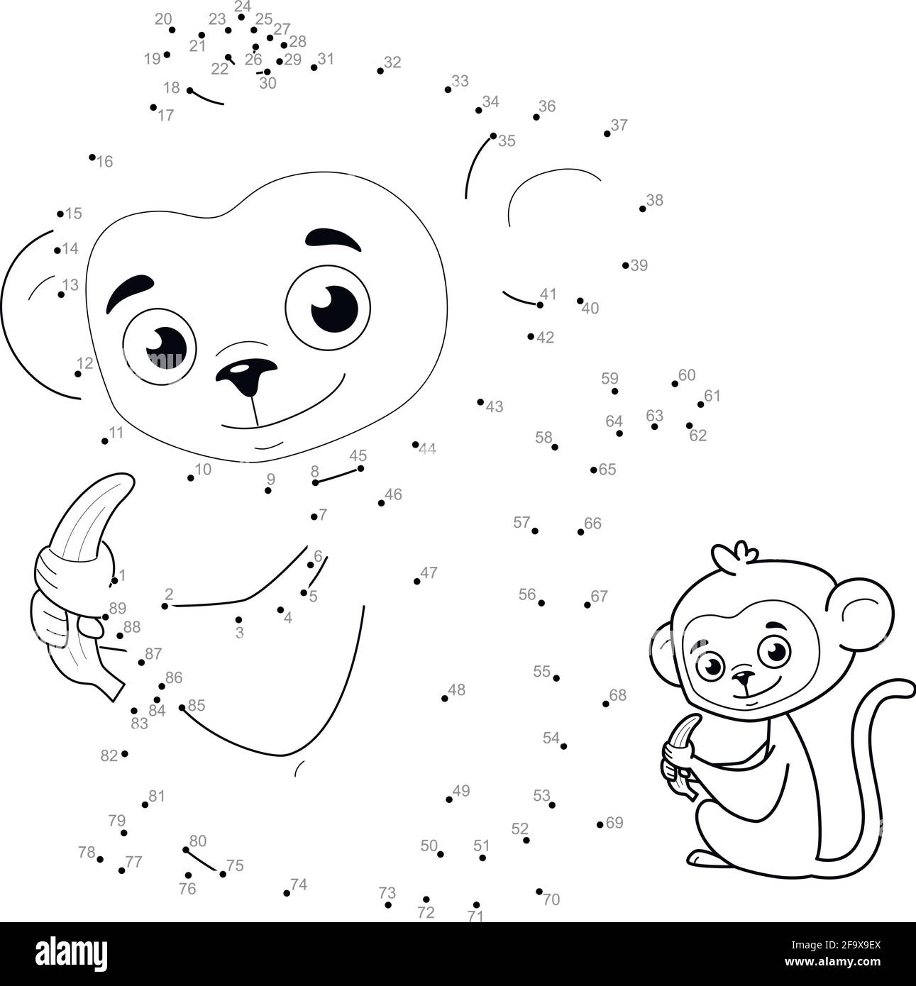 Dot To Dot Puzzle For Children Connect Dots Game Monkey Illustration Stock Vector Image Art Alamy