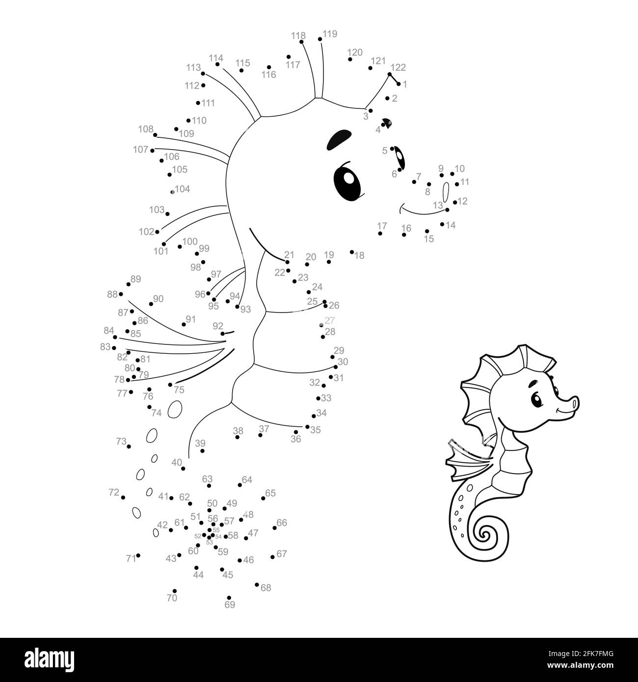 Dot To Dot Puzzle For Children Connect Dots Game Sea Horse Illustration Stock Photo Alamy