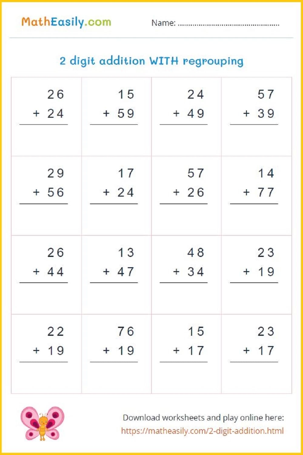 Double Digit Addition Free Worksheet For Kids SKOOLGO