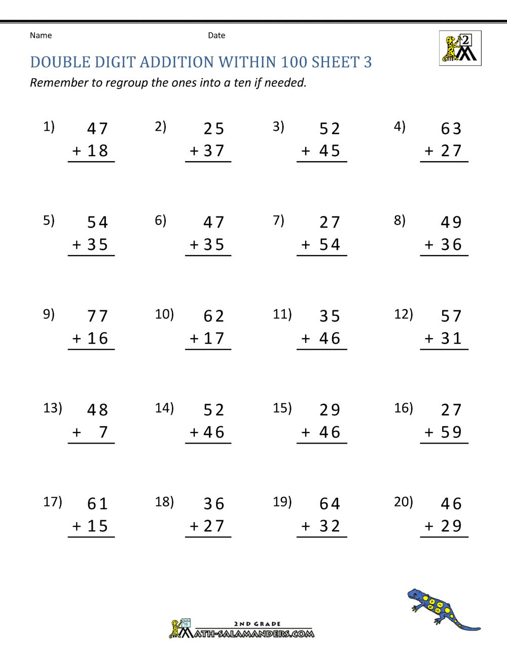 Double Digit Addition With Regrouping