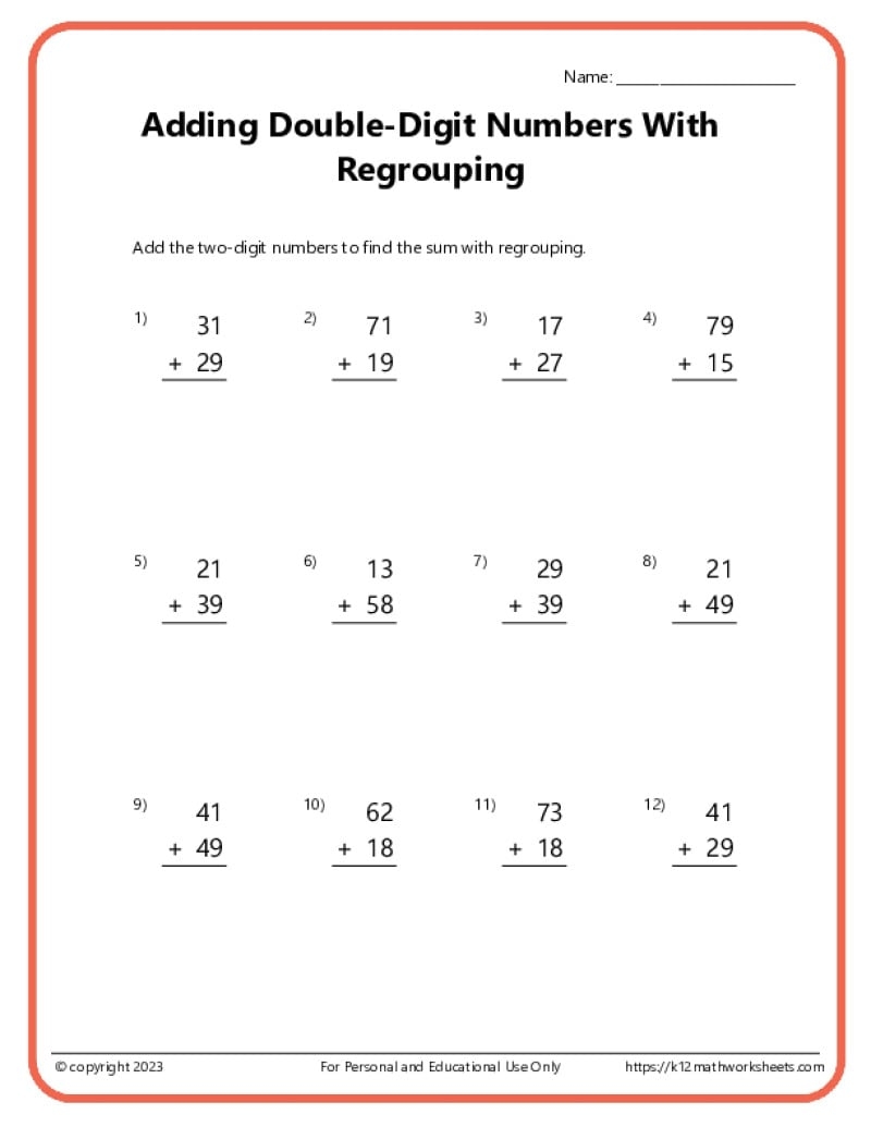 10 WORKSHEETS OF 3 DIGIT ADDITION WITH REGROUPING By Teach Simple