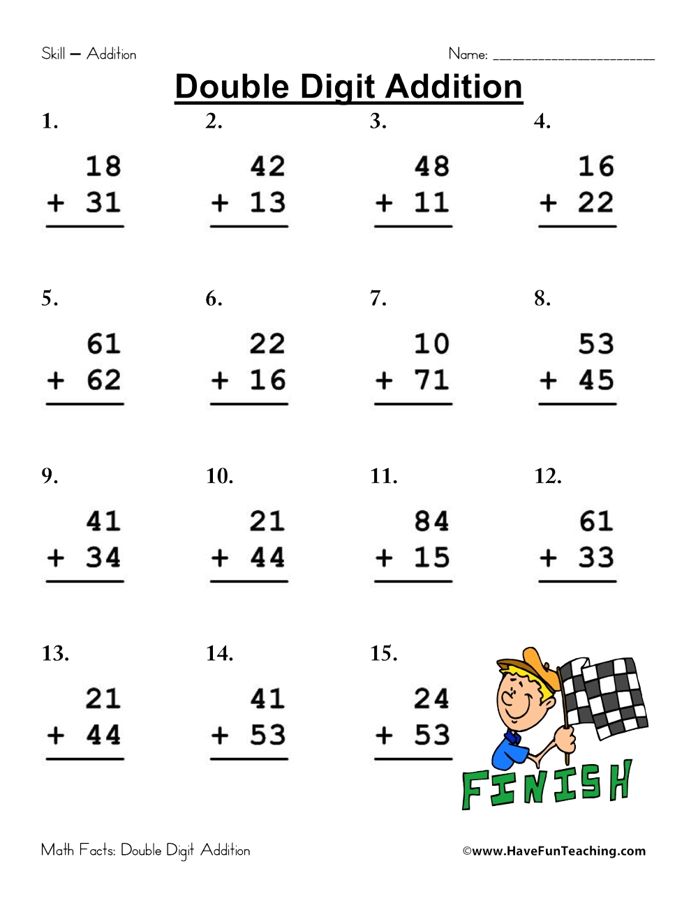 Double Digit Addition Free Worksheet For Kids SKOOLGO