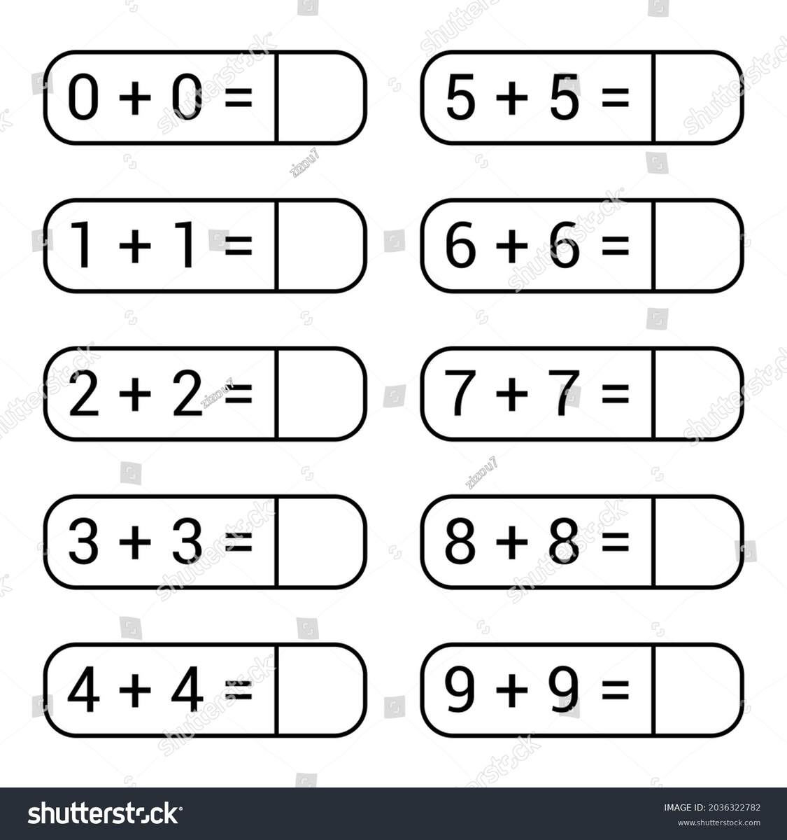 Doubles Addition Facts Chart Worksheet Preschool Stock Vector Royalty Free 2036322782 Shutterstock