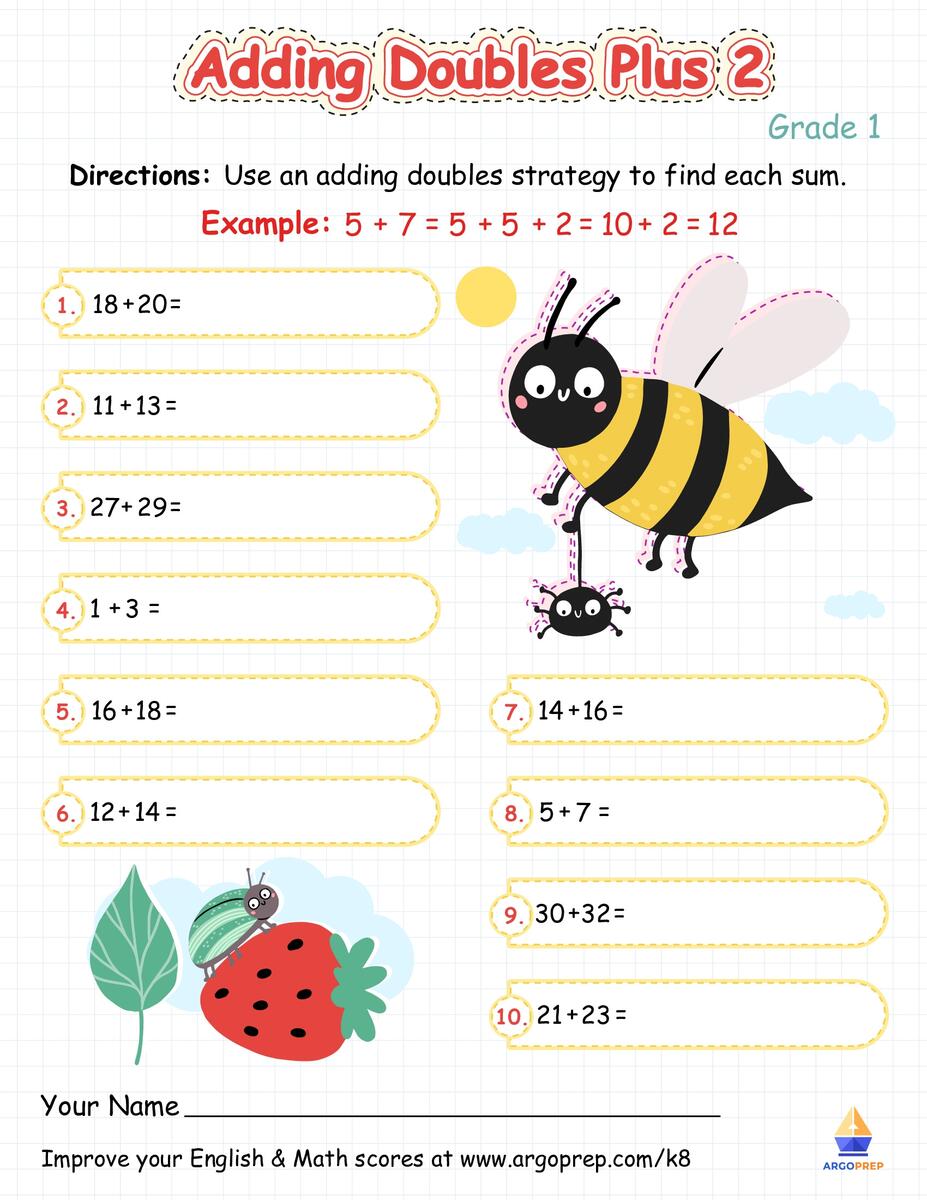Doubles Plus 2 Worksheet Free Printable Worksheets For Grade 1 ArgoPrep