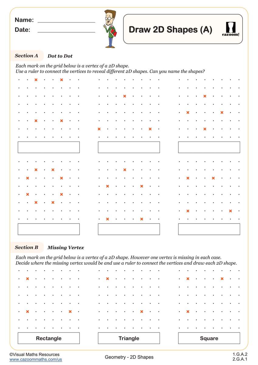 Draw 2D Shapes A Worksheet Fun And Engaging 1st Grade And 2nd Grade Geometry Worksheet Cazoom Math
