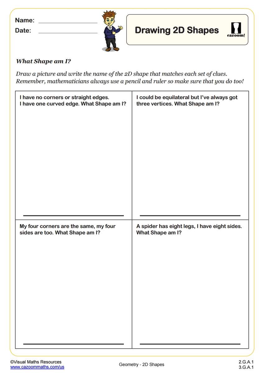 Drawing 2D Shapes 2nd Grade PDF Geometry Worksheets Cazoom Math
