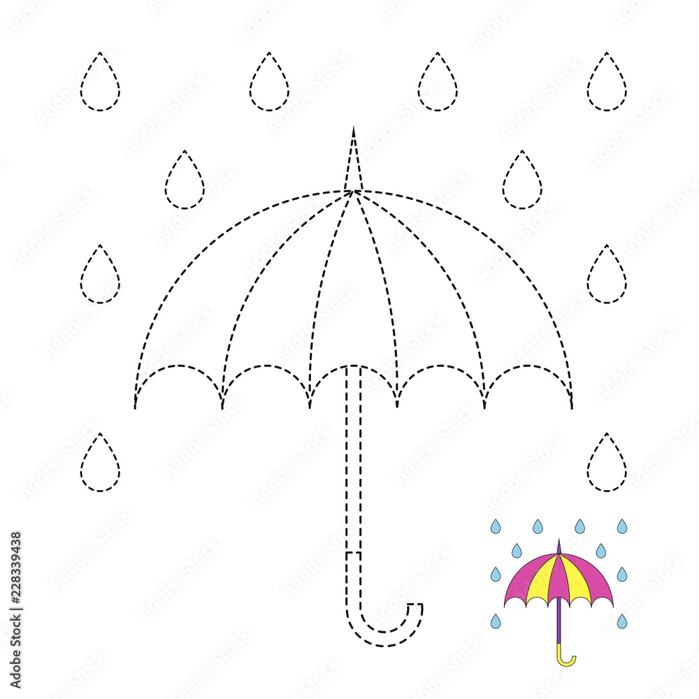 Drawing Worksheet For Preschool Kids With Easy Gaming Level Of Difficulty Simple Educational Game For Kids Illustration Of Umbrella And Raindrops For Toddlers Stock Illustrasjon Adobe Stock